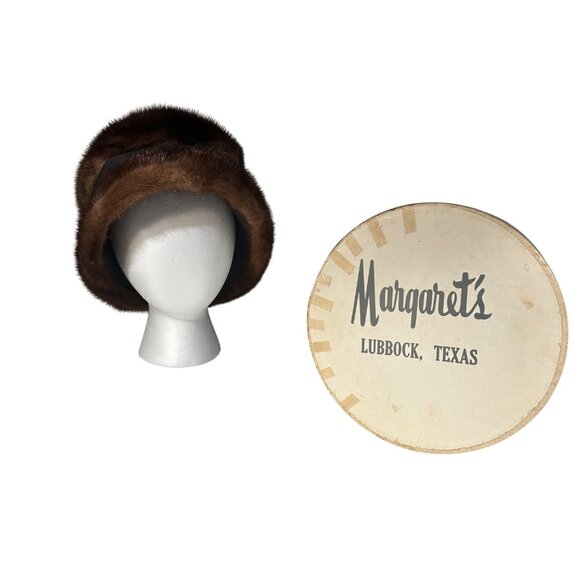 Vintage Warm Mink Fur Hat W/ Original Box Margaret\'s Lubbock, TX 60\'s Union Made main image 10